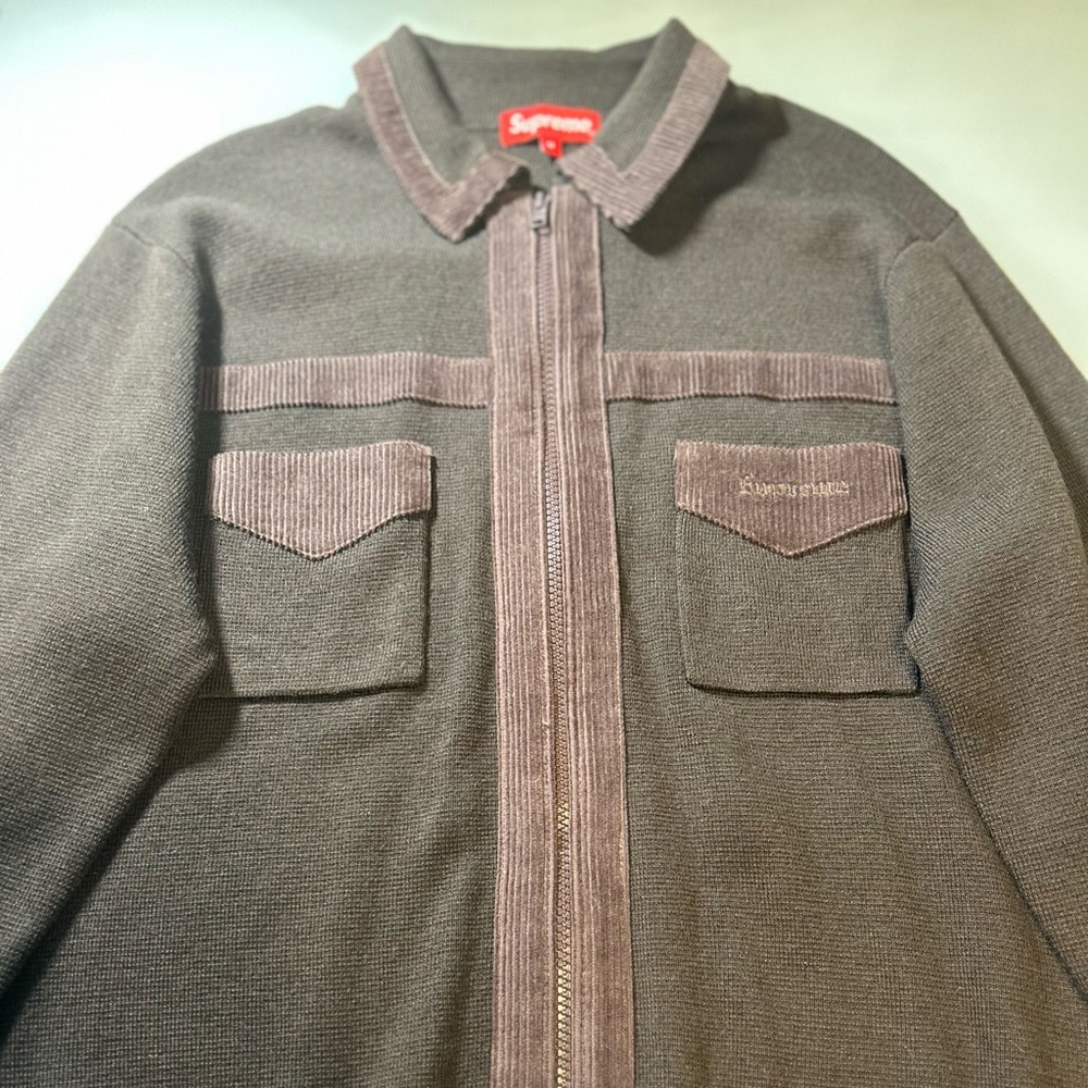 Supreme Men's Brown Zip-Front Shirt Jacket with Corduroy Trim
